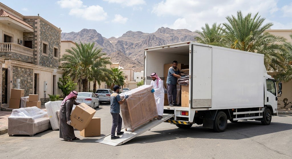 أفضل شركة نقل اثاث بجازان مع خدمة الفك والتغليف المزدوج المقاوم للرطوبة